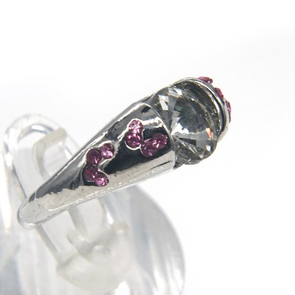 Silver CZ ring with Pink stone accents. - Picture 1 of 4